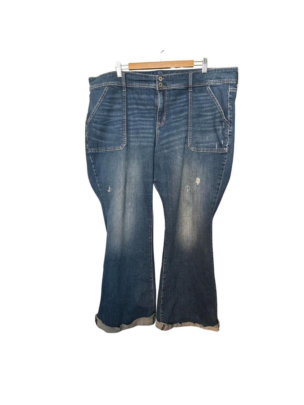 Torrid Jeans Womens 24R Mid Rise Flare Vintage Stretch Distressed Wide Leg Denim